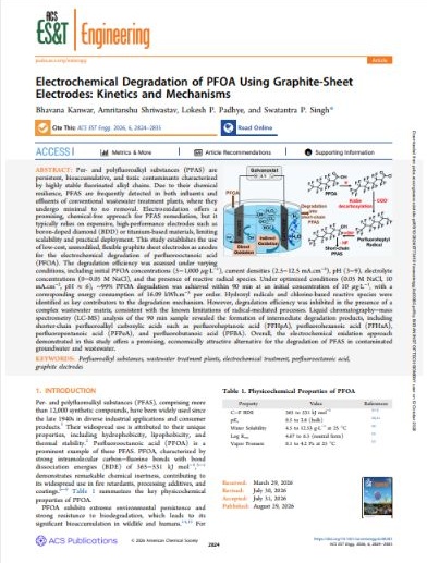Publication first page for Electrochemical Degradation of PFOA Using Graphite-Sheet Electrodes: Kinetics and Mechanisms